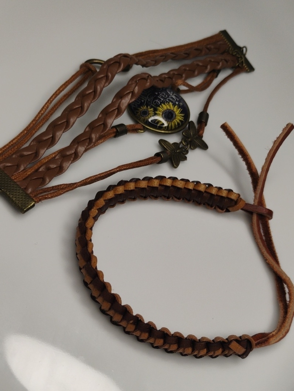 Braided Leather Style Set Layered Bracelet - Picture 2 of 4